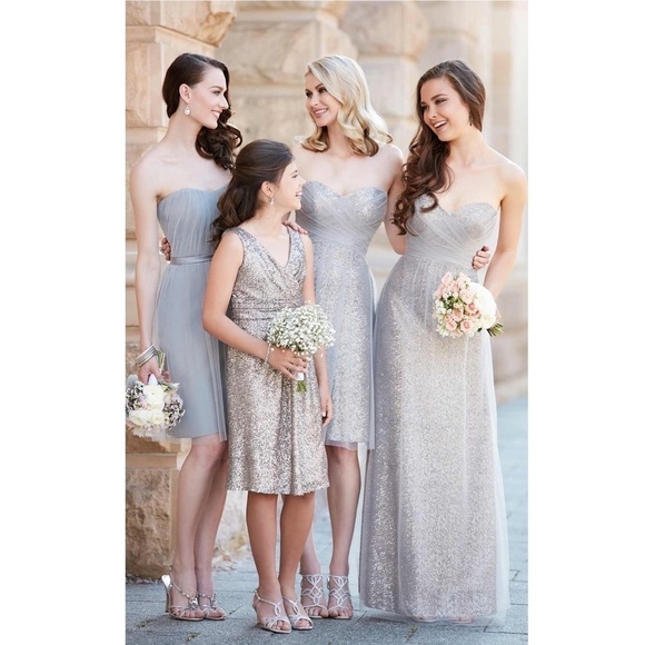 Sorella Vita Silver Sequin Tulle Strapless Bridesmaid Cocktail Dress Size 8 8683 - Picture 13 of 13